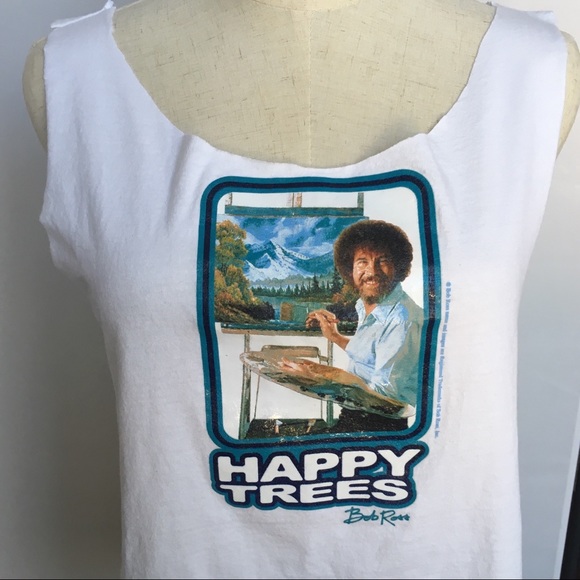 ~HP~ OOAK Bob Ross Happy Trees Fringe Crop Tank - Picture 4 of 9